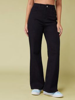 DOLCE CRUDO - Women's Black Bootcut High Rise Stretchable Jeans