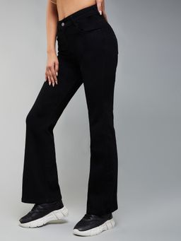 DOLCE CRUDO - Women's Black Bootcut High Rise Stretchable Jeans