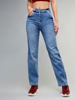 DOLCE CRUDO - Women's Light Blue Straight Leg Fit High Rise Jeans