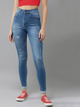 DOLCE CRUDO - Women's Blue Skinny High Rise Stretchable Jeans