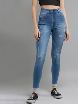 DOLCE CRUDO - Women's Blue Skinny High Rise Stretchable Jeans