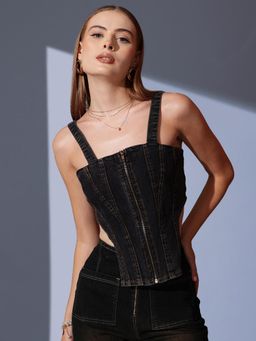 STREET 9 - Denim Black Corset Top