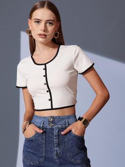 STREET 9 - Women White Rib Crop Top