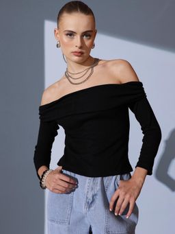 STREET 9 - Black Rib Off Shoulder Top