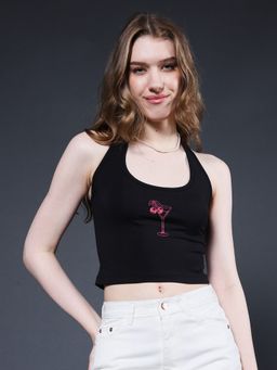 PRONK - Midnight Cherry The Void Halter Neck Crop Top