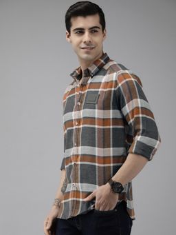 The Bear House - Ardor By Men Orange Slim Checked Casual Shirt