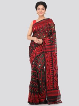 PinkLoom - Women's Soft Cotton Jamdani Saree Without Blouse Piece,Black