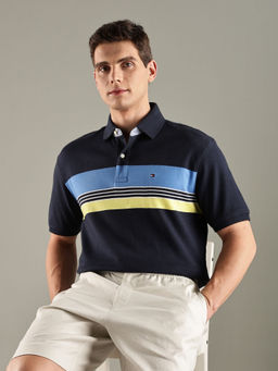 Tommy Hilfiger - Navy Blue Colorblock Regular-Fit Cotton Polo T-Shirt