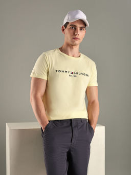 Tommy Hilfiger - Yellow Embroidered Logo Regular-Fit Cotton T-Shirt