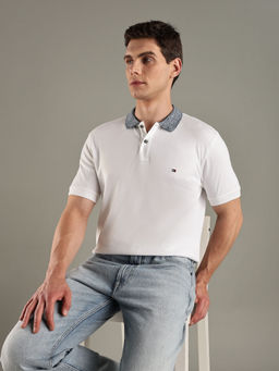 Tommy Hilfiger - White Solid Regular-Fit Cotton Polo T-Shirt