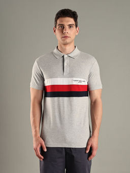 Tommy Hilfiger - Grey Colorblock Regular-Fit Cotton Polo T-Shirt