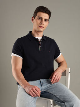 Tommy Hilfiger - Navy Blue Solid Regular-Fit Cotton Polo T-Shirt