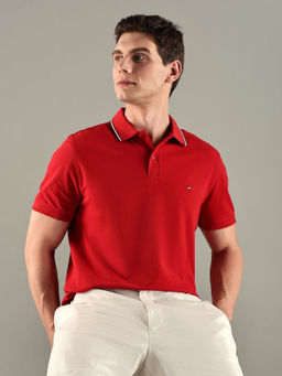Tommy Hilfiger - Red Solid Regular-Fit Cotton Polo T-Shirt