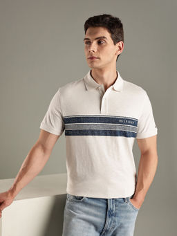 Tommy Hilfiger - Off White Striped Regular-Fit Cotton Polo T-Shirt
