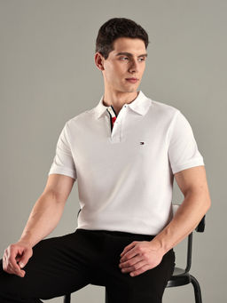 Tommy Hilfiger - White Solid Regular-Fit Cotton Polo T-Shirt