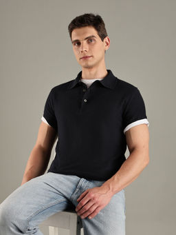 Tommy Hilfiger - Navy Blue Solid Slim-Fit Cotton Polo T-Shirt