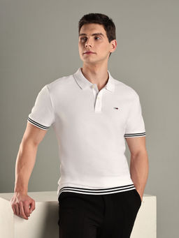 Tommy Hilfiger - White Solid Regular-Fit Cotton Polo T-Shirt