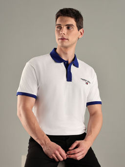 Tommy Hilfiger - White Solid Regular-Fit Cotton Polo T-Shirt