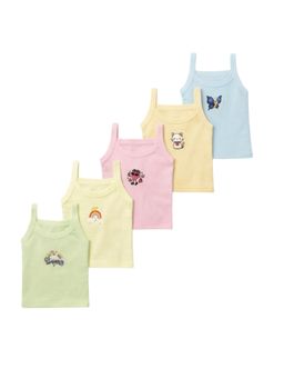 Superminis - Baby Girls Sleeveless Printed Cotton Camisole (Pack Of 5)