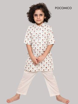 POCOMICO - Off White Gulshan Printed Kurta and Pyjama