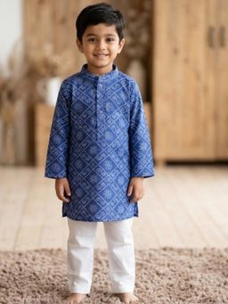 Pankhuri by Priyanka - Deep Blue Bandhej Printed Kurta and Pyjama