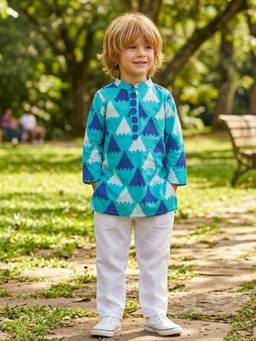 Pankhuri by Priyanka - Blue Triangle Printed kurta and Pyjama