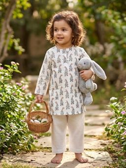 Pankhuri by Priyanka - White Rabbit Print Kurta and Pyjama