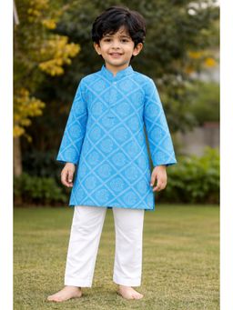 Pankhuri by Priyanka - Turquoise Bandhej Printed kurta and Pyjama