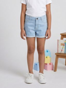 KiddoPanti - Girls Denim Solid Rollup Shorts