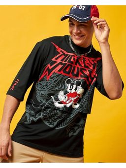 Bewakoof - Men's Black Split Graphic Printed Oversized T-shirt