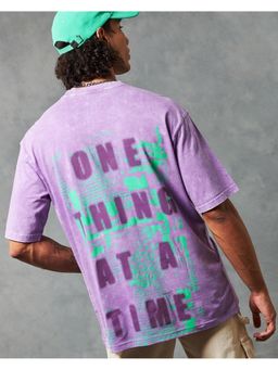 Bewakoof - Mens Purple One Thing Typography Oversized Acid Wash T-Shirt