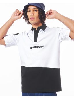 Bewakoof - Men's White & Black Color Block Oversized Polo T-shirt