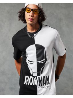 Bewakoof - Official Marvel Merchandise Mens Black & White Iron Man Color Block Oversized T-Shirt