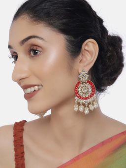 Laida - Gold-Plated & Red Kundan Studded Classic Chandbalis