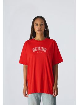 Twenty Dresses by Nykaa Fashion - Typography Oversized T-shirt - Red