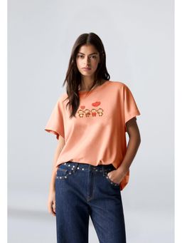 Twenty Dresses by Nykaa Fashion - Graphic Oversized T-shirt - Peach