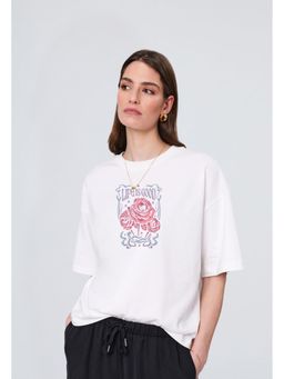 Twenty Dresses by Nykaa Fashion - Printed Oversized T-shirt - White