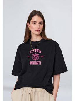 Twenty Dresses by Nykaa Fashion - Typography Oversized T-shirt - Black