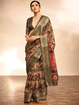 Odette - Multi Color Silk Blend Printed Saree with Unstitched Blouse