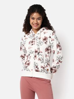 Campus Sutra - Womens Printed Zipper Hoodie Sweatshirt White