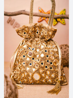 NR by Nidhi Rathi - Embellished Gold Batuas And Potlis