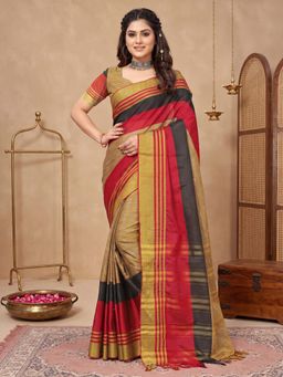 Sareemall - Women Red Woven Silk Saree with Unstitched Blouse