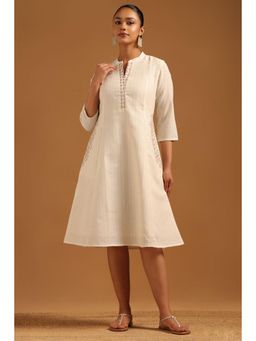 Soch - Women Off White Stripes Cotton Dress