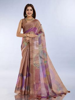 Odette - Women Multi-Color Printed Cotton Blend Saree with Unstitched Blouse