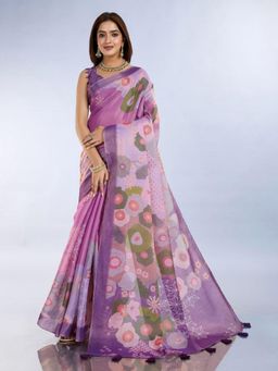 Odette - Women Multi-Color Floral Cotton Blend Saree with Unstitched Blouse