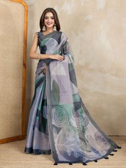 Odette - Women Multi-Color Floral Cotton Blend Saree with Unstitched Blouse