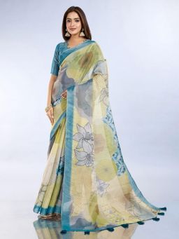 Odette - Women Multi-Color Printed Cotton Blend Saree with Unstitched Blouse
