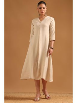 Soch - Women Beige Solid/Plain Cotton Blend Dress