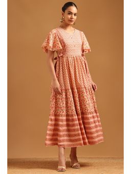 Soch - Women Peach Floral Pure Cotton Dress