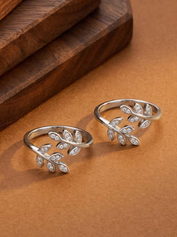 TOUCH925 - 925 Silver CZ Leaf Adjustable Toe Ring